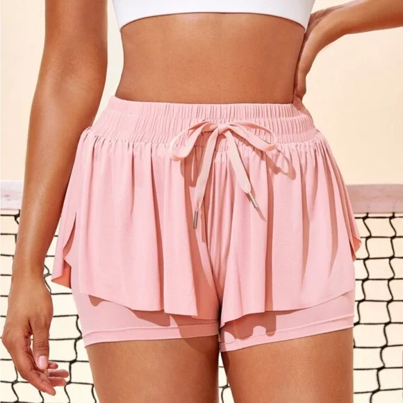 Solid Drawstring Pleated Layered Tennis Sports Shorts size S - Picture 1 of 7